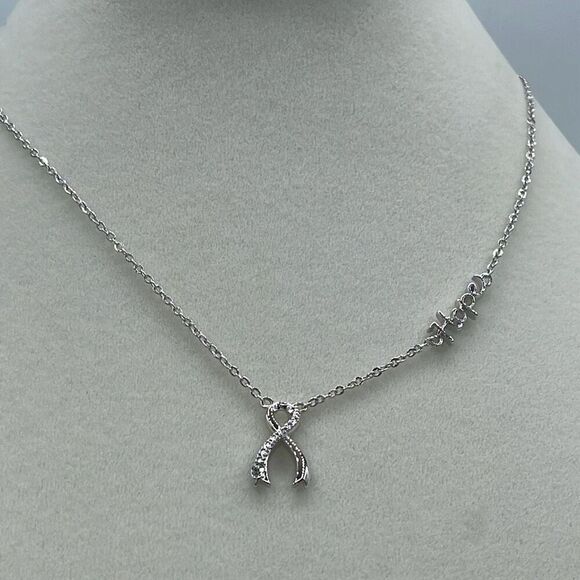 A.U. Jewelry - A.U. Ribbon and Hope Rhodium plated CZ necklace.
